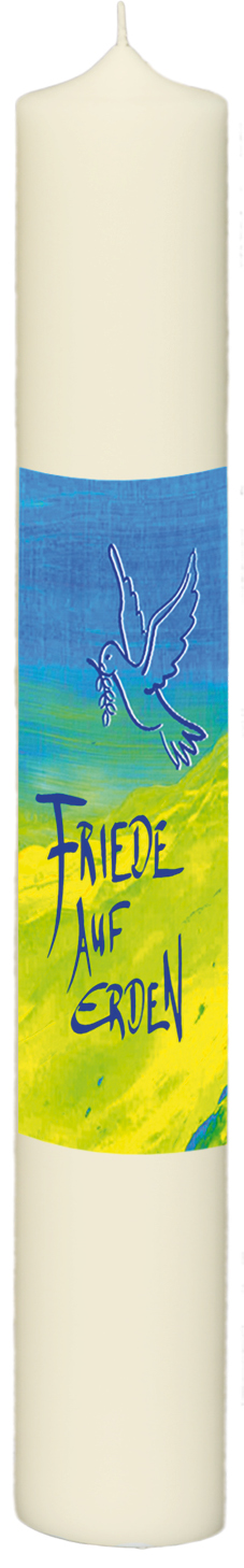 Friedenskerze mit Taube und Text Friedenskerze mit Taube und Text