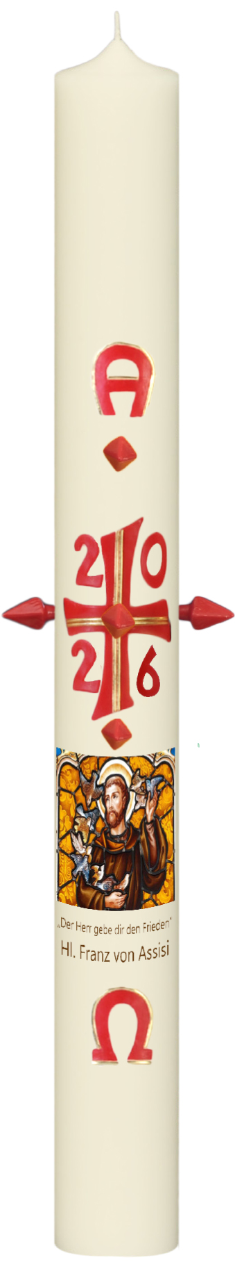 Osterkerze mit Kreuz in Wachs verziert