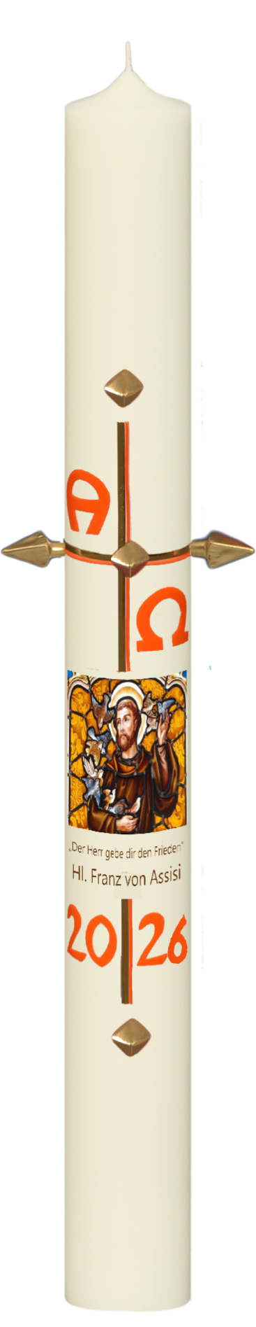 Osterkerze mit Kreuz in Wachs verziert