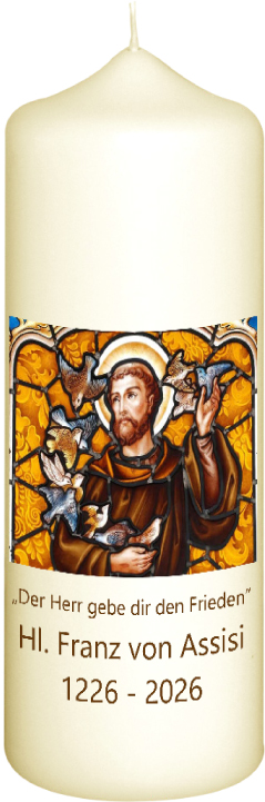 Kerze zum Gedenken Hl. Franz von Assisi